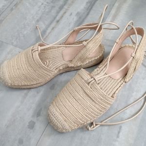 Zara Flat Woven Jute Sandals - Size 36